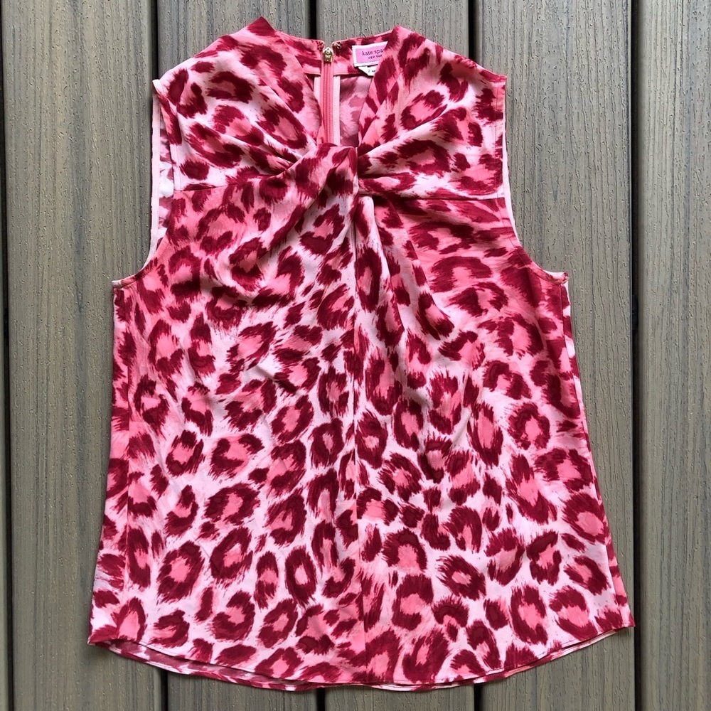Kate Spade Pink & Red Leopard Print Sleeveless Blouse Size 2